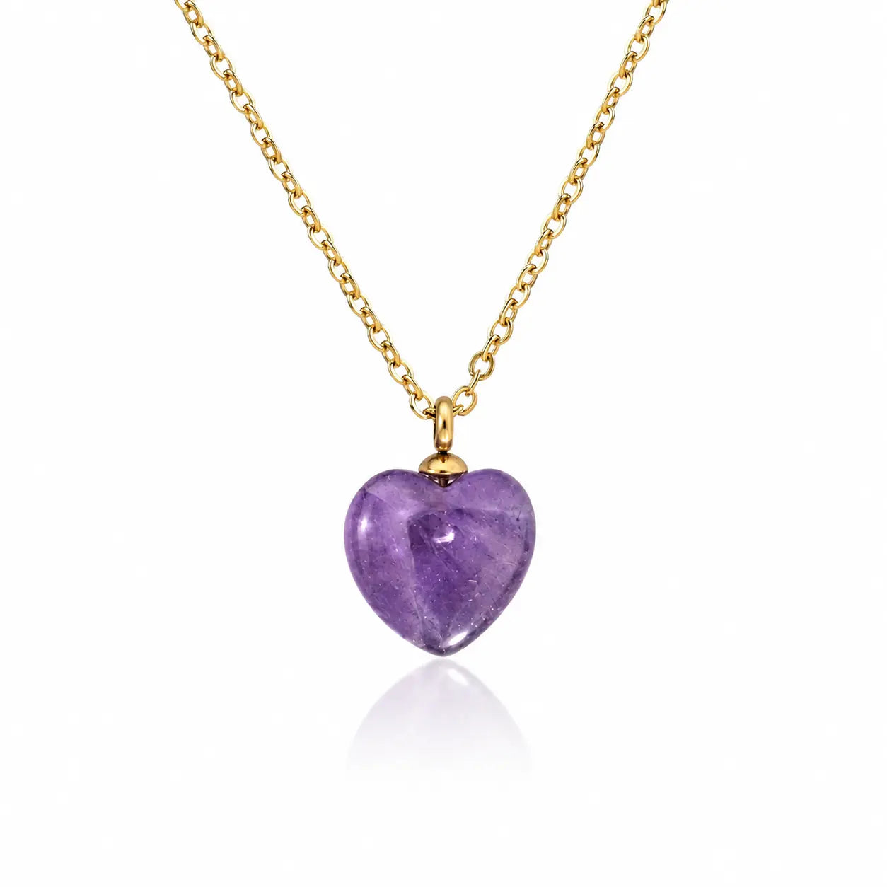 MEHRZEB 18k gold plated necklace featuring a premium simulated amethyst heart pendant on a white background.